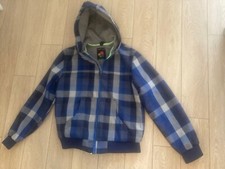 Zara Navy Blue Grey Check Hooded Fleece Lined Zip Coat 11 - 12 Years School