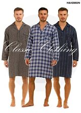 100% Cotton Mans Long Sleeve Nightshirt Pure Brushed By Haigman White,Beige,Navy