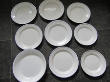 Job Lot of 9 Tin Enamel Camping Plates / Bowls- Shabby - Props