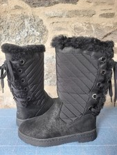 Bearpaw Suede Leather Calf Boots Size UK 6 EU 39 Sheepskin Wool Black Winter