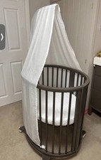 Stokke Mini Cot Hazy Grey With Drape Rod Original Drapes And  Mattress