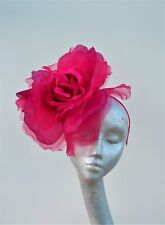 LARGE 12" DIAMETER SILK FLOWER FASCINATOR FUSCHIA PINK WEDDING ASCOT
