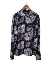 MENS ALLSAINTS M MEDIUM GARLAND BLACK FLORAL UKULELE LONG SLEEVE HAWAIIAN SHIRT