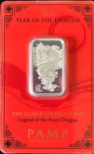 Lunar Year of the Dragon Pamp Suisse Silver Bar 10g .999