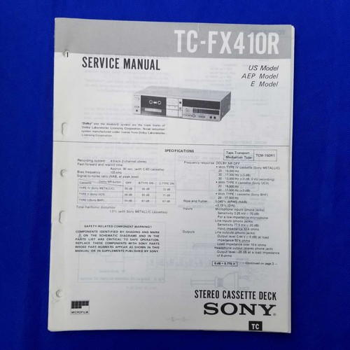 Sony fx410r service manual - sony, tc-fx410r