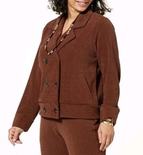 WynneLayers Plush Ottoman Knit Double-Breasted Jacket, Chocolate, Size M