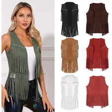 Woman Tassel Fringed Western Cowboy Cowgirl Waistcoat Hippie Costume Jacket Vest