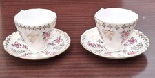 Colclough Bone China 2 x Cups & Saucers Floral Design with Pink Roses & Gold Tri