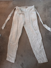 Linen M&S ladies trousers stone/beige colour size 8 with detachable belt