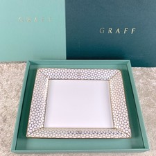GRAFF Luxury Porcelain Trinket Change Tray White Gold Geometric Pattern with Box
