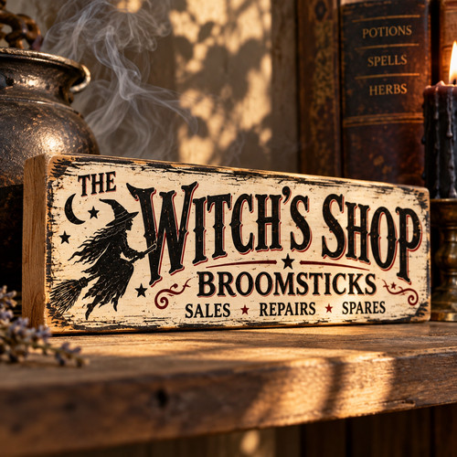 Witch shop sign broomstick - witch's,