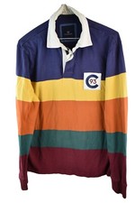 Crew Clothing Mens Striped Cotton Long Sleeve COllared Rubgy Shirt Size M