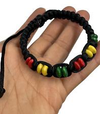 Wooden Bead Adjustable Cord Stacker Bracelet Jamaican Rasta Reggae Bob Marley UK