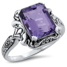 GENUINE AMETHYST 925 STERLING SILVER SOLITAIRE ANTIQUE STYLE FILIGREE RING  195X
