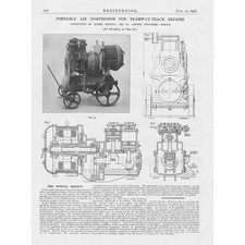 REAVELL Portable Air Compressor for Tramway Track Repairs 2x Vintage Print 1926