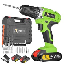 21V Cordless Drill Set Power Drill Driver Bits With 2 Li-ion Battery and Charger