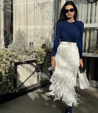 ZARA NEW ECRU FRINGED PENCIL SKIRT ZW COLLECTION SIZE S REF. 4786/302