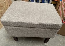 Cappuccino Hampton Fabric Ottoman Footstool with Wooden Legs H47.5 x L58 x W45cm