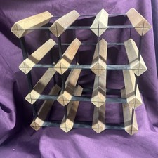 Vintage Wood and Black Steel 12 Bottle Wine Rack 32 cm x 32 cm