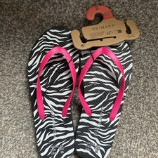 Brand New Zebra Primark Flip Flops Hit Pink Black And White Size 3/4