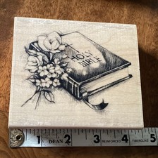 Inkadinkado Holy Bible And Flower Spray. Wood Mounted Rubber Stamp. Used.