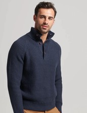 Superdry Men’s Vintage Henley Knit Sweater Navy Size S New with Tags (D4) 