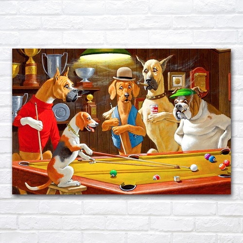 Dogs playing pool billiards - dogs,