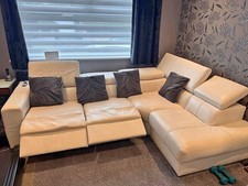 Ivory White Leather Recliner Corner Sofa (PTP)