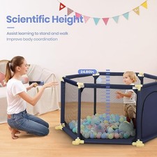 Baby Playpen, 6 Panel Playpen for Baby and Toddlers with Play Balls, Dark Blue