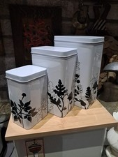 Set Of 3 Ikea Storage Tins, White And Black