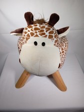 Cute Plush Giraffe Footstool Kids Animal Stool Nursery Seat with Wooden Legs