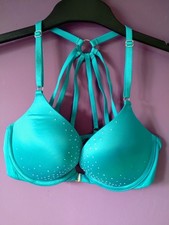 Womens Victorias Secret lingerie "Very Sexy" bra 34B turquoise diamante