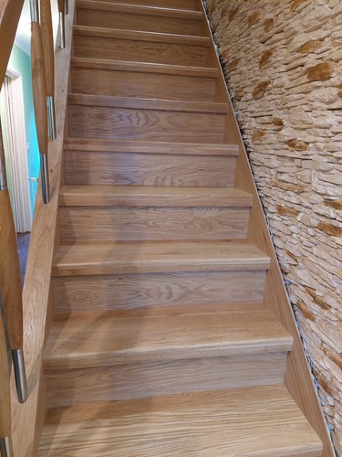 Solid wood oak timber stair - wood,