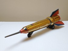 Vintage CCCP Soviet Elzeit Muvek Tinplate Friction Moon Rocket Toy + Box