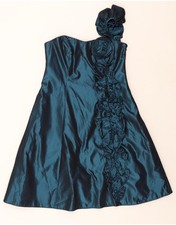 DEBUT Womens Ruffle One Shoulder Dress UK 14 Medium Green Acetate BP10