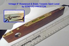 Rare Vintage 9" Rosewood & Brass Torpedo Spirit Level, EDWARD PRESTON Old Tool