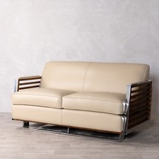 CREAM LEATHER SOFA ART DECO