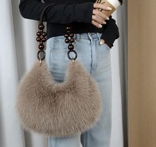 Luxury Faux Fur Beaded Handle Bag | Plush Winter Tote | Women’s Handbag Gift