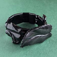 Antique Victorian Carved Whitby Jet Bracelet Leaf Mourning Jewellery