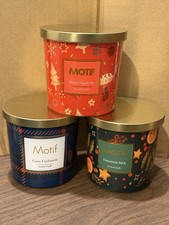 Lot Of Three Scented MOTIF Candles In Glass Jars 14 Oz Double Wick