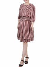 Womens Printed Midi Dress Dobby Smocked Waist NY Collection Cream Red Size M