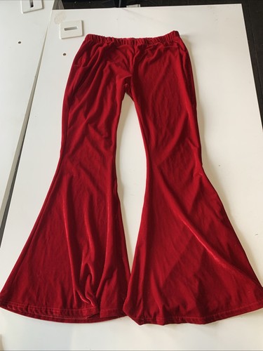 Red velvet flare trousers - red,