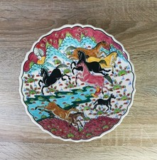 Vintage Kutahya Turkey Pottery Hand Painted Horses Design Plate