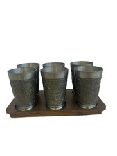 Vintage German Rein Zinn 92% Pewter Silver x6 Cups with Tray Charity