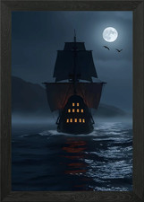 Moonlit ship sea framed - moonlit,