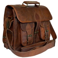 Goat Leather Bag Brown Genuine Vintage Men's New Messenger Satchel Laptop Real