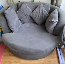 Love Seat Swivel Rotating Sofa, Cuddle Chair Grey Fabric 2 Seater With Cushions.