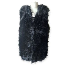 Black Fluffy Faux Fur Gilet Body Warmer Size M 12/14 Free Delivery 