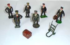 Vintage Lead Railway Station Figures plus Trolley & Trunk  - Job Lot of 8 Items