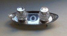 Newcastle Sterling Silver Inkstand, c. 1798, by Thomas Watson, with 2 Inkwells